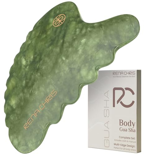 Rena Chris Großes Gua Sha, Natürlicher Jade Gua Sha Stein, Guasha Massagesteine für Lymphdrainage, Ganzkörperanwendung Beine Rücken und Gesicht (Grün)
