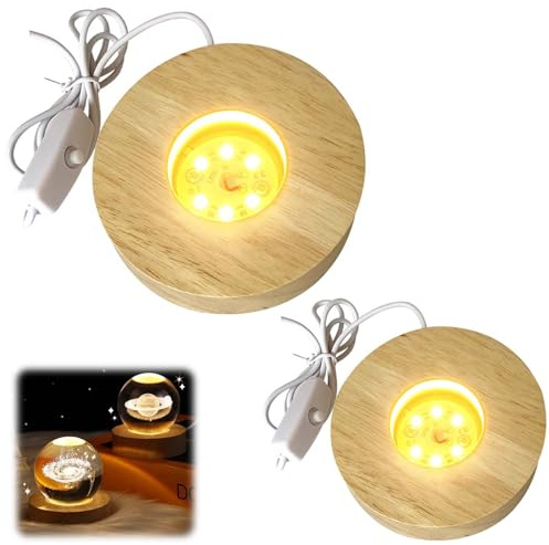2 Stück LED Holzsockel Leuchtsockel Displaysockel DIY Display Basis Glasblock Platte Beleuchteter LED Holzsockel mit USB LED Sockel für Kristallanzeige, Glas, Acryl
