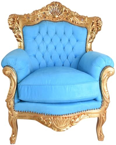 Polstersessel Thron XXL Sessel Armlehnstuhl Gold Blau 84cm gepolstert cat580a08 Palazzo Exklusiv