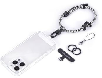 project-cb Cordino da Polso per Cellulare 1,Toppa per Cordino Cellulare 2,Anelli Chiavi 2,Da polso,Catenella Telefono,Cinturino Telefono,Portachiavi(Bianco-Nero-B)