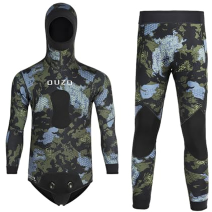 WYYHAA 5 mm neopren spjutfiske våtdräkt med huva, 2 delar långärmad helkropp kamouflage jakt dykning kostym för sval vattenfridykning, grön, XL