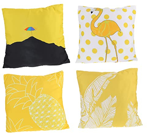 Amosfun 4pièces Housses De Coussin Décoratives Imprimées Jaune Lot de Coussins pour Salon Et Chambre à Coucher
