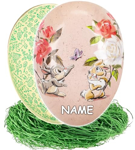 alles-meine.de GmbH 10 Stück - Ostereier - Eier zum Befüllen + Ostergras - Anzahl frei wählbar - Bambi - Hase Klopfer - 15 cm - inkl. Name - Füll - Pappei - Deko Pappe Papp Pappe..