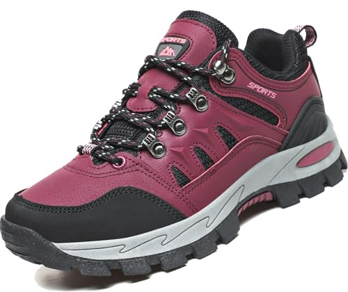 VTASQ Chaussures de Randonnée Escalade pour Homme Chaussures de Randonnée en Plein Air Imperméable Respirant Antidérapant Bottes de Trekking Promenades Voyages Sneakers Rose Rouge 40EU