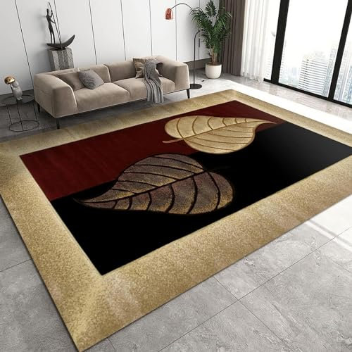 Teppiche Wohnzimmer Modern Teppiche Wohnzimmer Kurzflor Teppich Modern Design Rechteck Für Wohnzimmer Esszimmer Kinderzimmer Schlafzimmer Einfaches Und Luxuriöses Blattgold 80 X 120 cm -3F5S0W7
