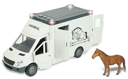 Teorema - Transportwagen für Tiere Play City, Pferdeanhänger mit Licht und Geräuschen, Kupplungsbewegung, Türen zum Öffnen und Pferd inklusive