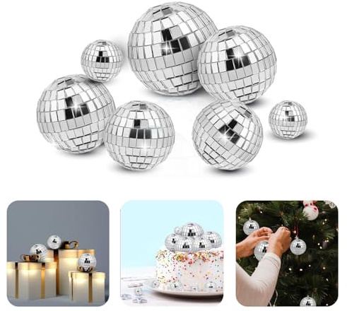 7Pcs Disco Ball Cake Topper - 4 Sizes Disco Ball Decorations for 70s Themed Parties