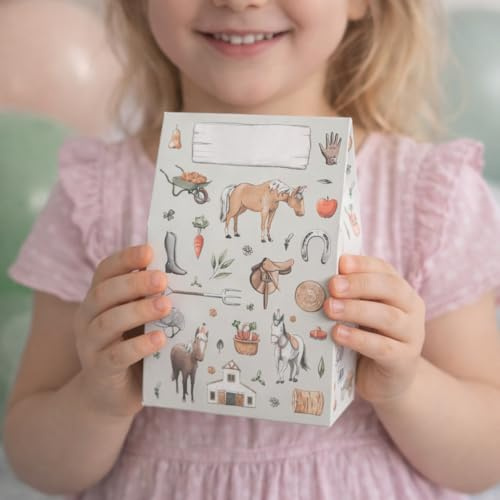 10x Pferde Mitgebseltüten für Kindergeburtstag – Nachhaltige Geschenktüten aus FSC Papier – Party Mitgebsel Tüten für Mädchen und Jungs – Geburtstagsfeier Giveaways, Papiertüten Pferde