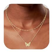 Dochais Kedja för kvinnor, 14K Guldlagerskedja, guldpläterat Halsband med Fjäril/Blommor/Sol/Gem i Guld, Chokerkedja, Minimalistisk Guldkedja