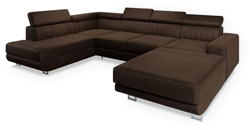 Masseno Ecksofa Siena L-S mit Schlaffunktion U-Form, Sofa mit Bettkasten, Wohnzimmersofa, Couch, Soffa, Bettsofa, Couchgarnitur- Braun, Monolith 29
