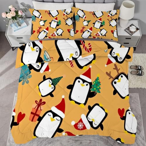 buyluhn Piumino completo con pinguino, reversibile, per tutte le stagioni, 7,5 tog, lavabile in lavatrice, per letto matrimoniale, estate e inverno, leggero, 2 federe