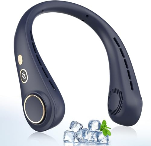 BUOAZR Ventilateur cou Portable, USB Ventilateur-avec Affichage LED, réglage à 5 vitesses, 1800mAh sans lame Silencieux Personne Collier Ventilateur, pour Cuisine Extérieure Bureau Camping