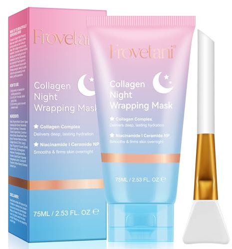 Collagen Night Wrapping Mask, Collagen Face Mask Overnight, Korean Peel Off Facial Mask Skin Care-Deep Hydration Care, Reduces Wrinkle & Improves Skin Elasticity, Brushed Included 75ml