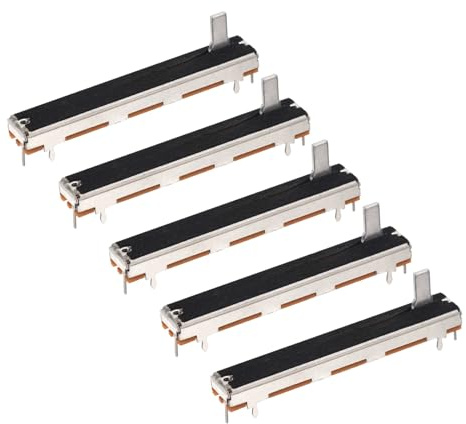 sourcing map 5Pcs Straight Single Linear Slide Potentiometer 7 Pin B10K 60mm(L) 45mm Travel 10mm Handle Fader Variable Resistors Mixer Electronic Potentiometer for Dimming Tuning