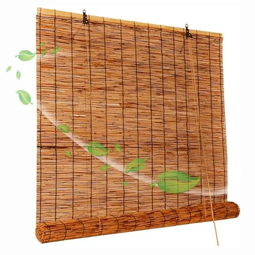 Generisch Bambusrollo Wetterfest Schilf Vorhang für innen Fenster/Balkon – 50 60 70 80 100 110 120 160cm Breit, Outdoor Raffrollo mit Lifter & Hakenaufhängung(70x180cm)