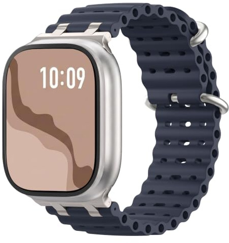 Astorgos Upgraded Ocean Band Compatible with Apple Watch Ultra2/Ultra 49mm,S10 46mm,9/8/7 45mm,SE2/SE/6/5/4 44mm,3/2/1 42mm,Metal Connector Breathable Sport Watch Strap for Men Women, Silver/Navy Blue