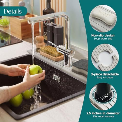 Faucet Mat for Kitchen Sink Long Diatomite Fast Drying Stone Sink Tray Super Absorbent Prevents Moisture Buildup Faucet Splash Guard for Bathroom Counter (White)