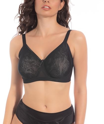 Selene, Reggiseno Donna Modellante, Senza Ferretto e Imbottitura, con Fascia Alta Comfort e Coppe Decorate, Collezione Betty, Colore Nero, Taglia 4D
