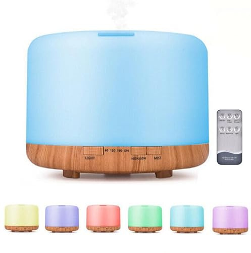 Essential Oil Ultrasonic Cool Mist Humidifier Diffuser 500ml – Quiet Aroma Diffuser, Adjustable Mist,Waterless Auto Shut-Off – Wireless remote, 7 Led Lights Home, Office & Bedroom Use