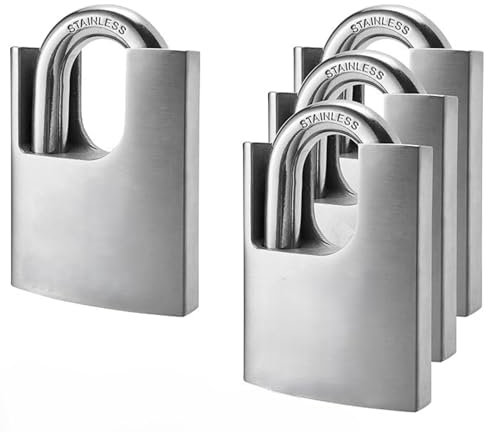 ProBytes Aware - Candados de 50-60-70 mm, 3 piezas, protección resistente a la intemperie, grillete y cuerpo de acero endurecido, 4 llaves y cilindro de latón, resistente, para todo tipo de clima