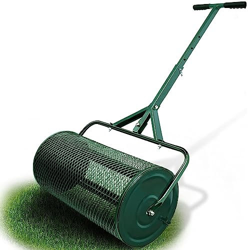 DONGGANSHI Épandeur de Compost, Rouleau à Gazon Durable de 24 Pouces, épandeur de fumier léger avec poignée en T améliorée, épandeur de Terre végétale pour l'entretien de la pelouse et du jar