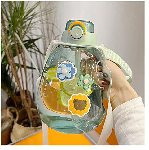 Borraccia Bottiglie d'acqua portatile da 1,3 litri con adesivi 3D Bottiglia di bollitore carino con sportiva di paglia succo a prova di perdita tazza di tè tazza di tè piatto alla moda Water Bottle(D-