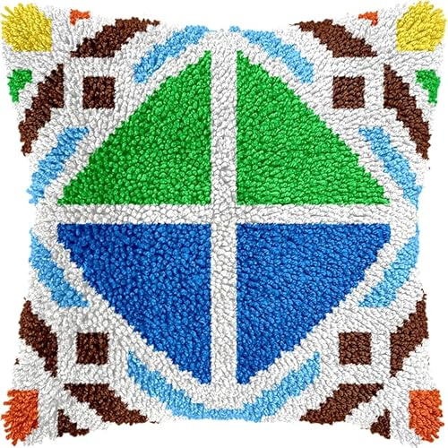 YarnAdventures Latch Hook Kit di cuscini per adulti,Motivi di piastrelle colorate,federa per cuscino all'uncinetto kit artigianale,DIY divano decorazione casa regalo,43x43cm