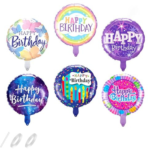 Gleemix Folienballon Happy Birthday 6 Stücke,Geburtstagsballon mit Buntem Muster,Runde Geburtstags Helium Ballon,Luftballons Geburtstag Geburtstagsfeier Dekoration Für Kinder Junge Mädchen Erwachsene