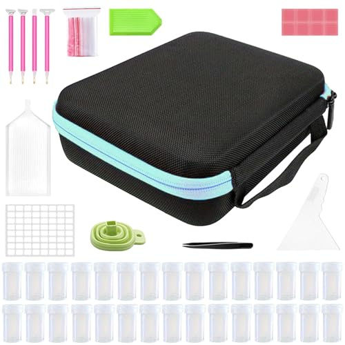 Knowlife Diamond Painting Storage Containers, 30 Slots Diamond Art Accessories And Tools Kits Storage Box Organizer, Rhinestone Art Storages Case, Portable Shockproof Craft Carrying Case For Beads