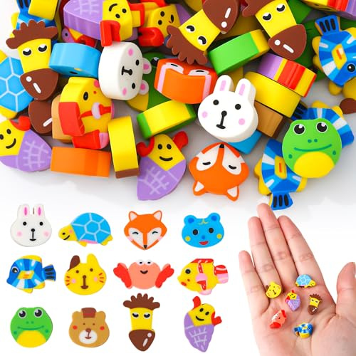 Smivyhp 60 Stück Radiergummi Tiere Set,Lustige Cartoon Radiergummi Kinder für Kindergarten Grundschule Party Favors