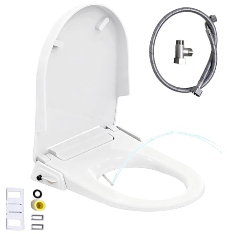 Non Electric Bidet Toilet Seat, Universal Bidet with Dual Nozzles and Knob, Toilet Seat Soft Close, Cleaning Natural Water Spray Separate Back and Female Cleaning Easy Installation (D Shape) White