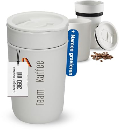 Taza de café personalizada 'Palermo' 360 ml – Taza de café para llevar con vaso interior de cerámica – Idea de regalo personalizada – Taza robusta de café para llevar con tapa para viajar, color
