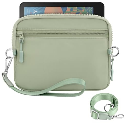 Dadanism 6–7 tum vadderat skyddsfodral med axelrem och handledsrem för 7 tum Kindle Paperwhite/Colorsoft, 6 tum Kindle/Kobos/Nook, fodral med kortplatser med RFID-blockering, salvia