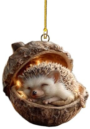 Forest Animal Acorn Ornaments Cozy Forest Christmas Ornaments, Lovely Sleeping Animal Acrylic Christmas Hanging Trees Hanging Decorations Home Decor Rustic Nature Themed (Hedgehog)