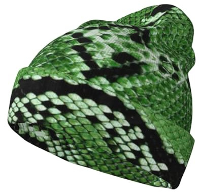 DUWAA Gorro de invierno unisex con estampado de piel de serpiente verde, cálido y elástico, de poliéster suave, ideal para uso al aire libre
