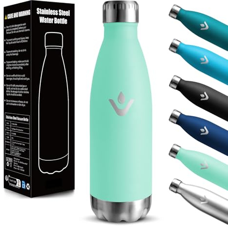 Motswedi Gourde Isotherme Enfant, 500ml Réutilisable, Gourde Enfant, 24h Froid et 12h Chaud, Thermos, Anti-Fuite, Bouteille Isotherme, pour l'école, Voyage, Camping, Sport, Gym, Yoga, Bleu-Vert-3245C