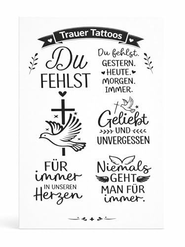 Kerzentattoos für LED-Grablichter | 6er Set | Trauersprüche & Motive