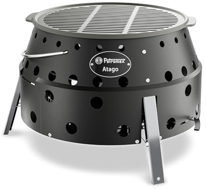 Petromax Atago Black Edition - 4-in-1 Mobiler Grill & Feuerschale | Mattschwarzer Outdoor Ofen mit Gussgrillrost, klappbar und raucharm, ideal für Camping, Garten & Terrasse