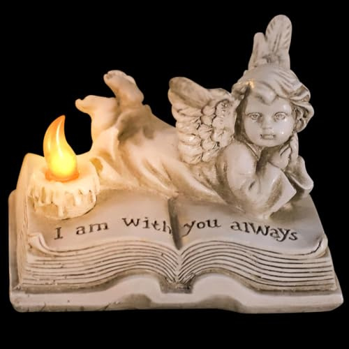 Kichvoe Figurine D’Ange en Résine sans Piles, Sculpture Décorative Lumineuse pour Jardin, Statue D’Ange Prière Taille Moyenne, Décoration Extérieure Stable et Résistante