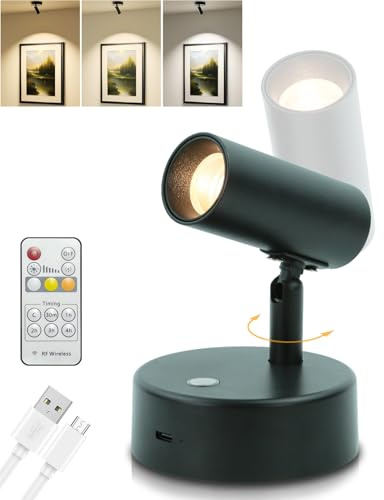 Spot Sans Fil avec Télécommande, 5000 mAh, Lampe Murale Rechargeable pour Tableaux, Éclairage Artistique pour Peintures, Éclairage Spot LED Rechargeable avec Minuterie et Intensité Variable 3 CCT