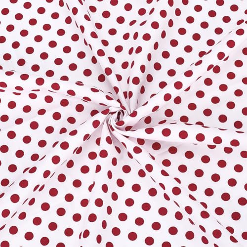 AHANDMAKER 1 Meter Baumwolle Steppstoff, 1.6 Meter breit Rot Polka Punkte gedruckt Weiß Baumwolle Patchwork Stoff für Handgemacht Nähen Bekleidung Zubehör Craft Zubehör