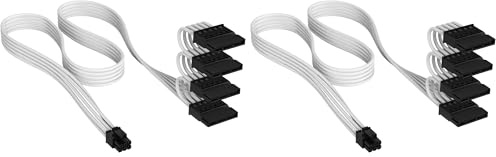 Corsair Elite Premium Type 5 Individually Sleeved SATA (4 Connectors) PSU Power Cable – Triple-Mesh Paracord Sleeve, Compatible Type 5 PSUs – White (Pack of 2)
