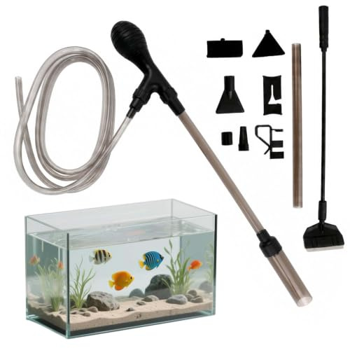 Duronge Mulmsauger Aquarium, Aquarium Sauger mit 2 m Schlauch und Handpumpe für Wasserwechsel, Aquarium Reiniger Zubehör mit 3 in 1 Algenschaber, Starke Saugkraft für Kies & Sand Reinigung