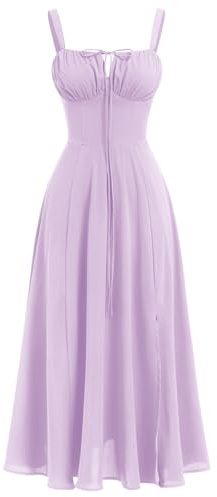 IBAKOM Femmes Robe d'été Spaghetti Bretelles Robe de Printemps Bohème Robe Avant Fourche Swing Midi Sun Jupe Fête Vacances Plage Robe