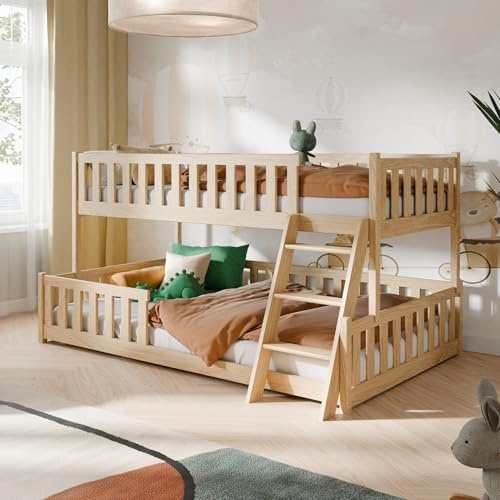 Kids Collective Etagenbett 90x200 / 120x200 Kinderbett Jugendbett Stockbett Hochbett mit Leiter, Rausfallschutz & Lattenrosten, Kinder Bett von 4. bis 16. Lebensjahr Natur