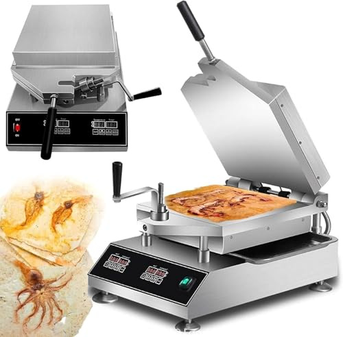 YXYLJOZ Macchina Professionale per Biscotti di Pesce 2800W - Macchina Automatica per crêpe con intervallo 50-299°C, Tako Senbei Maker per ristoranti e Hotel 35,5x51x32cm