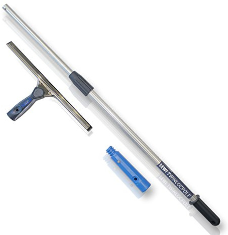 LEWI Kombi-Set Teleskopstange (2x60cm) + Fensterabzieher (35 cm) - Fensterwischer für normal große Fenster + Stange für höher gelegene Stellen, streifenfreies Ergebnis - inkl. Gratisprobe Glasreiniger