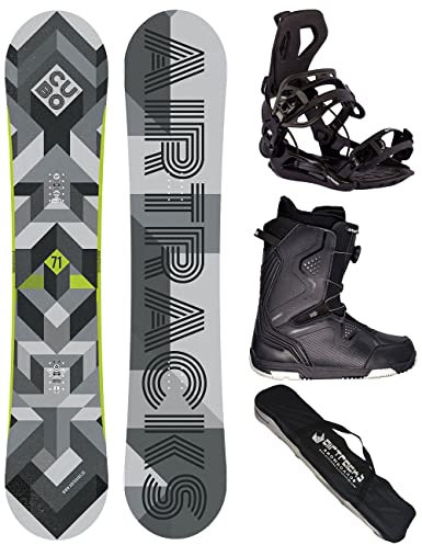 AIRTRACKS Snowboard Set Board Cubo Extra Wide Camber 159 + Snowboard Bindung Master + Boots Strong ATOP 43 + Sb Bag