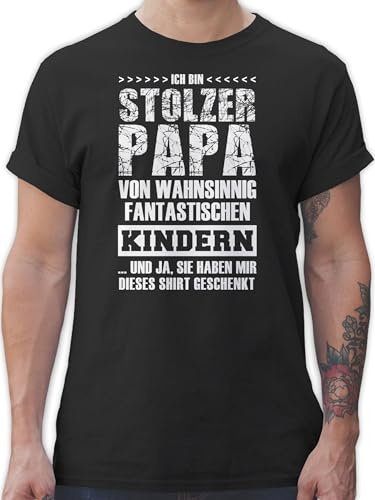 T-Shirt Herren - Stolzer Papa Fantastische Kinder - M - Schwarz - vatergeburtstagsgeschenke Vatertagsgeschenk Tshirt Vatertag Kindern Shirts vatertagstshirt Vatertagsgeschenke Vater für Papas