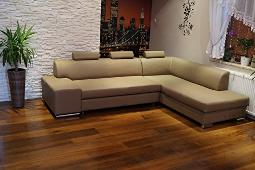 Quattro Meble Echtleder Ecksofa London II 3z 275 x 200 Sofa Couch mit Bettfunktion, Bettkasten und Kopfstützen Braun Echt Leder Hermes Mocca Eck Couch große Farbauswahl